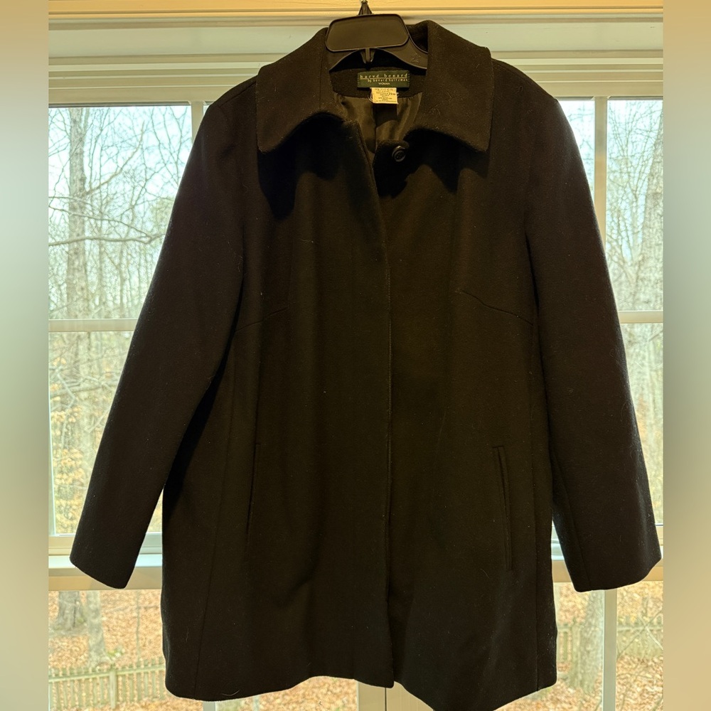 Vintage 90s Harvé Benard Wool Coat Women’s 20W Black Minimalist Classic